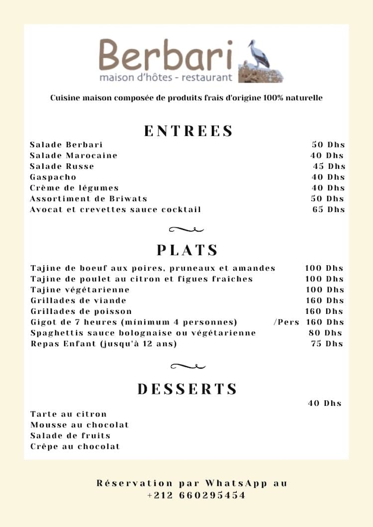berbari menu français 2022