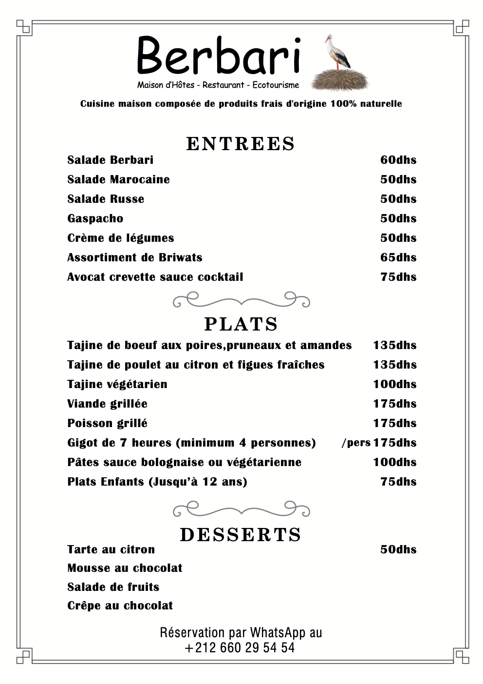 Berbari menu 2024 - français