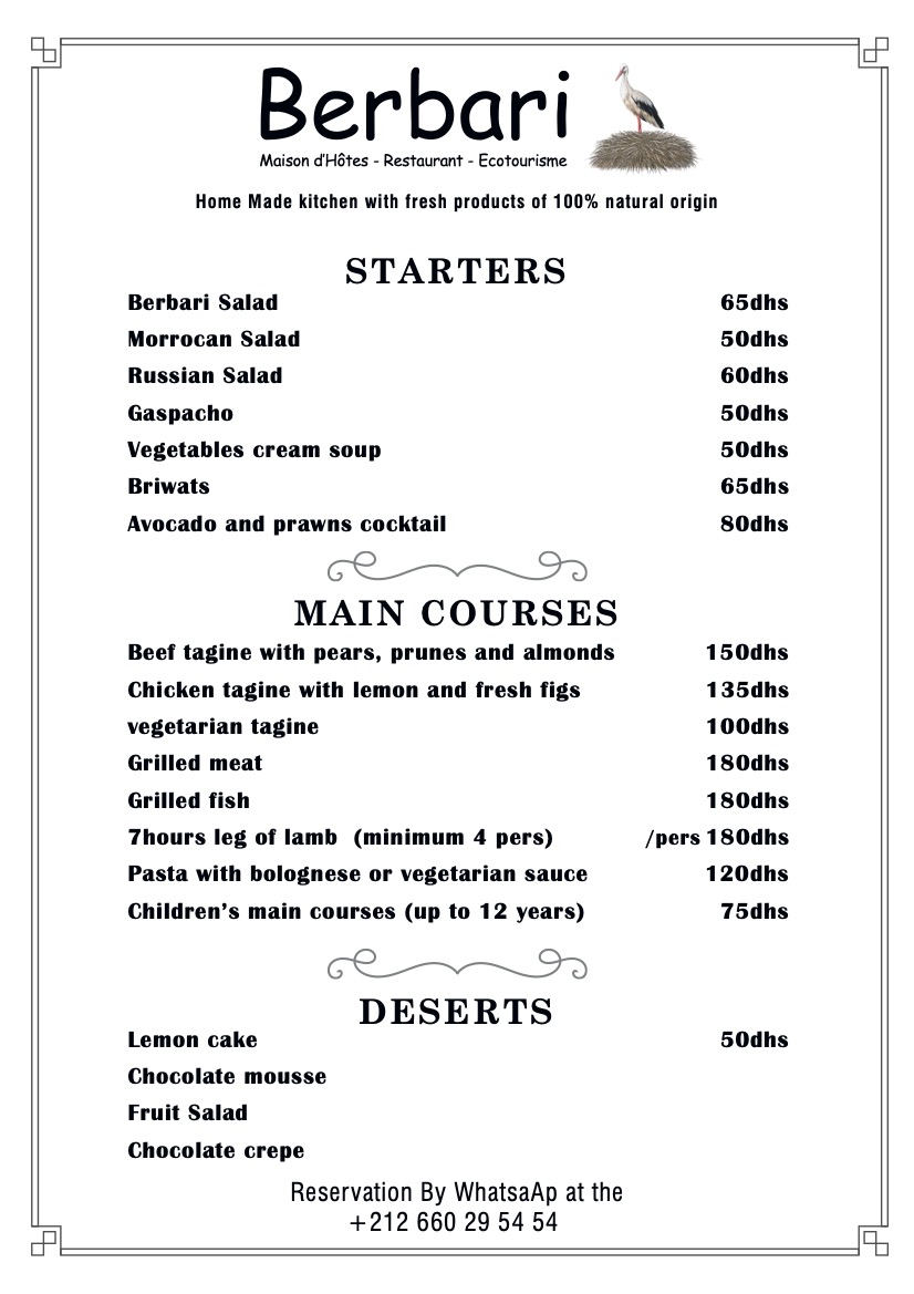 Berbari menu english