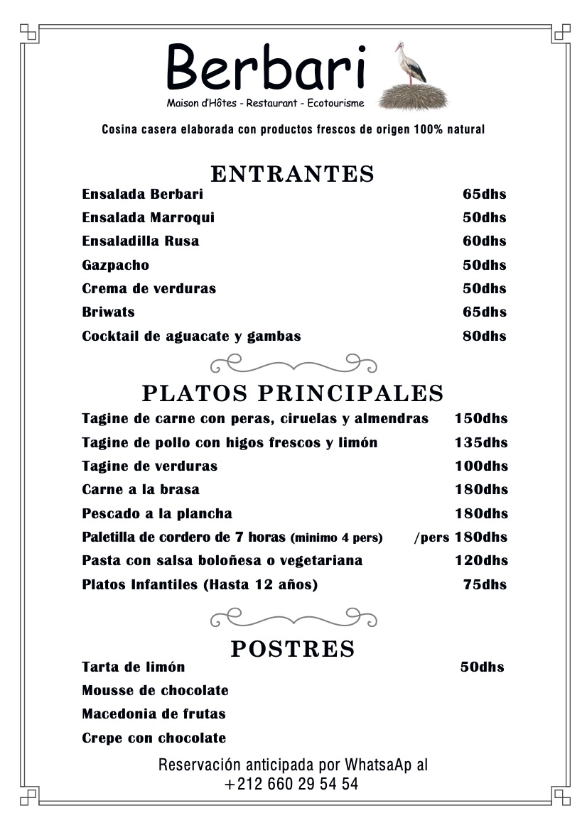 Berbari menu español
